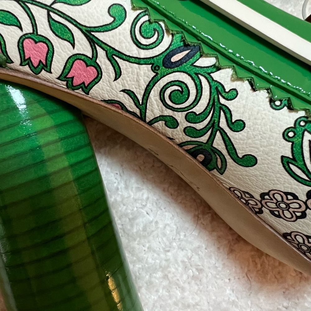 Tory Burch Green White Floral Block Heel Lace-Up Pumps - Picture 5 of 11